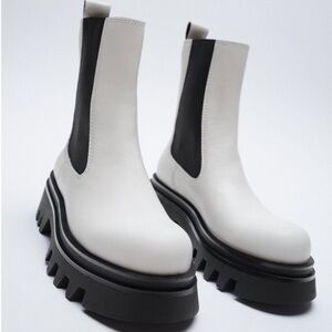 ZARA BNWT Low Heeled Lug Sole Leather Ankle Boots
